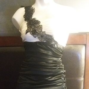 windsor ruched mini bodycon dress black and white